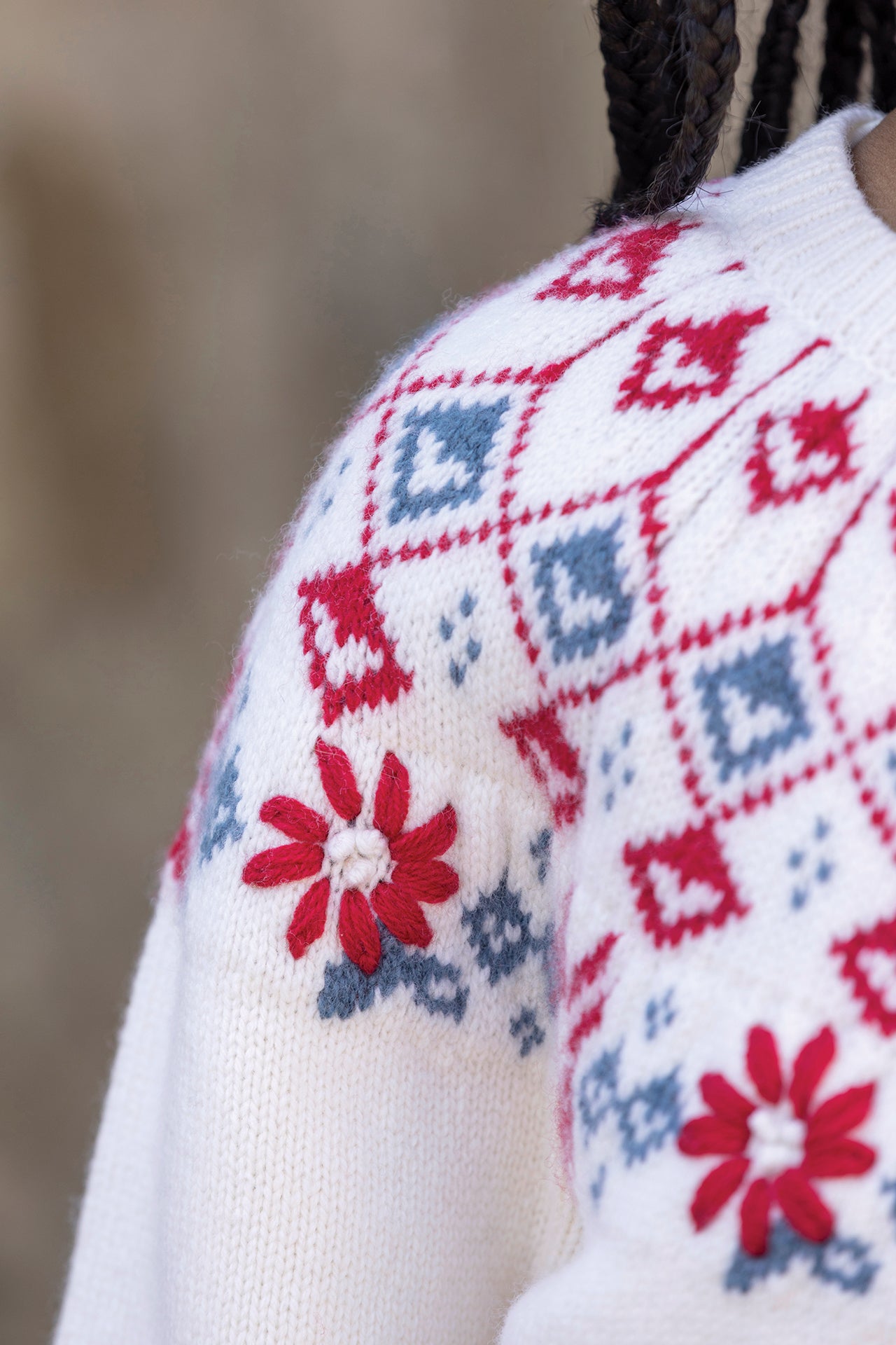 Sweater - Ecru Wool Knitwear jacquard