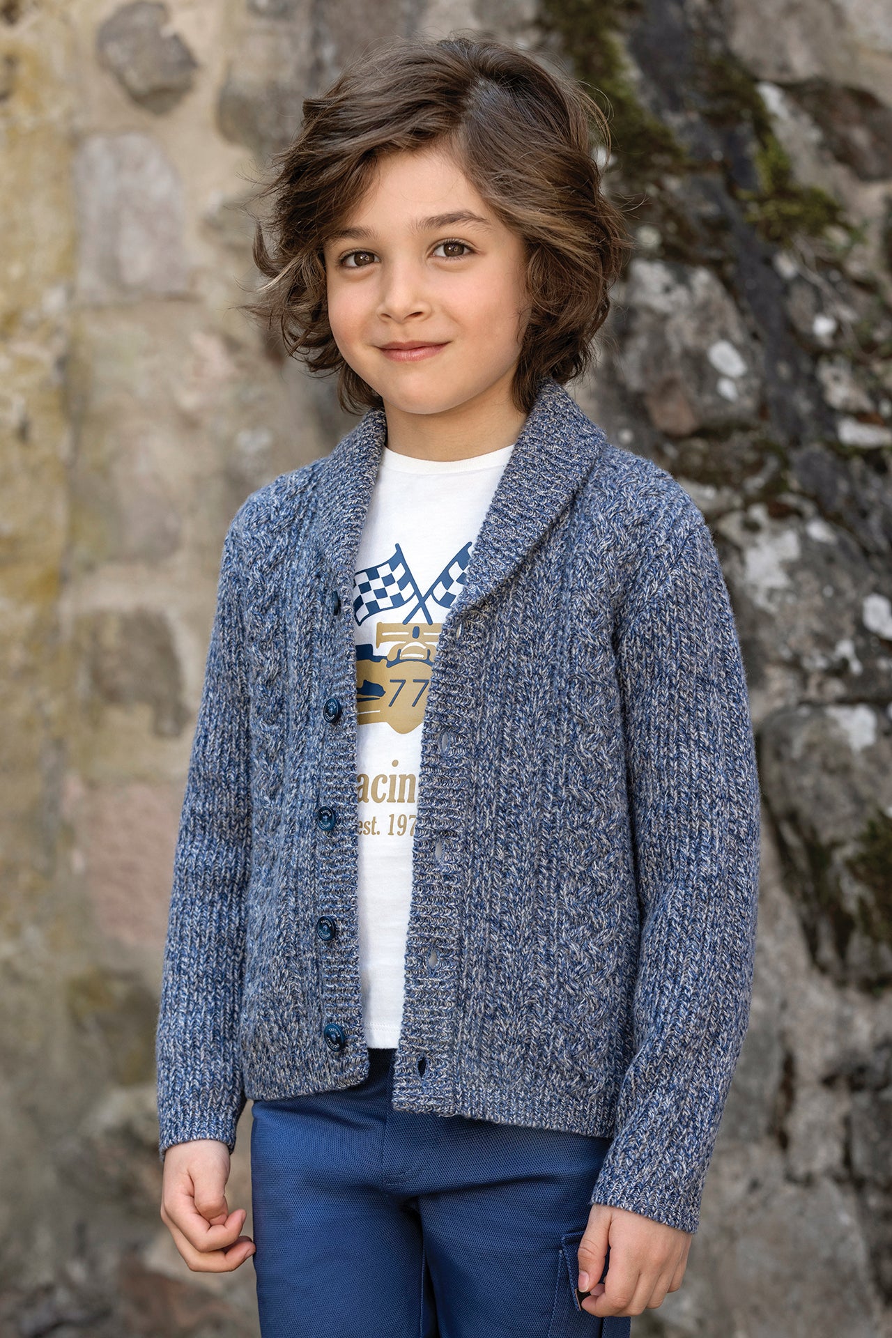 Cardigan - Indigo Shawl collar Knitwear braided
