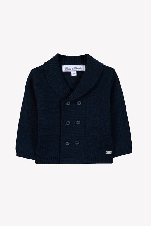 Strickjacke - Marineblau Wolle Strickwaren Stricken - Image principale
