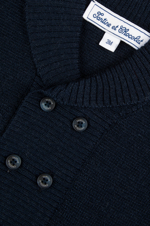 Cardigan - Blu navy Lana Maglia lavoro a maglia - Image principale