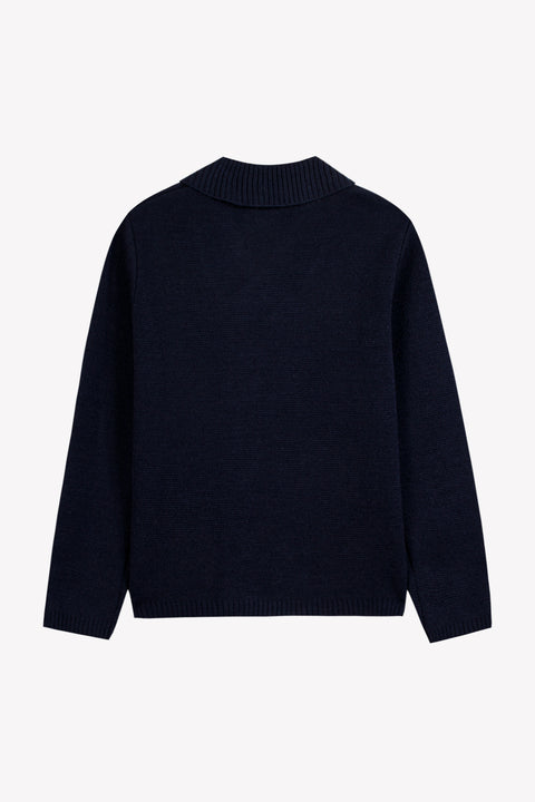 Cardigan - Marine laine col tailleur - Image principale