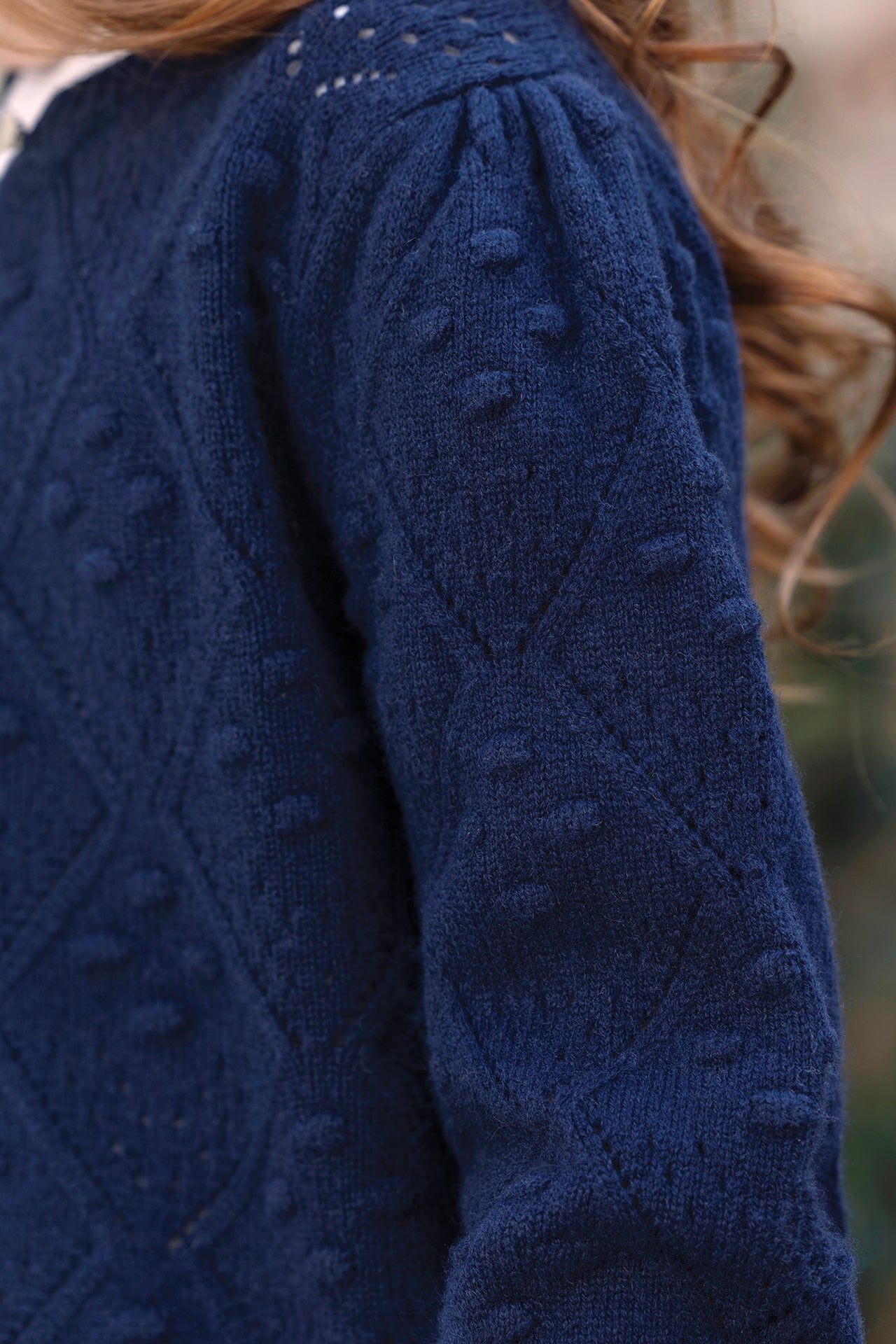 Strickjacke - Marineblau Wolle Strickwaren durchbrochen