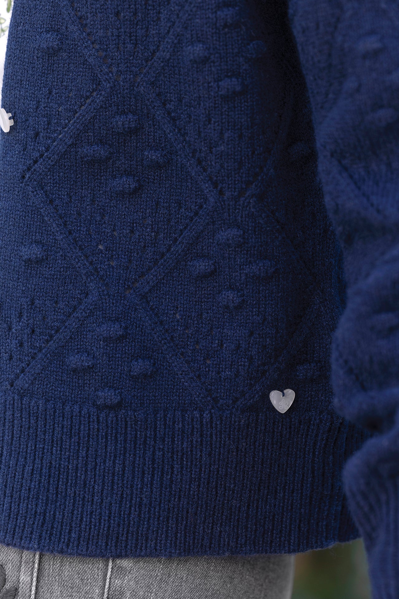 Strickjacke - Marineblau Wolle Strickwaren durchbrochen