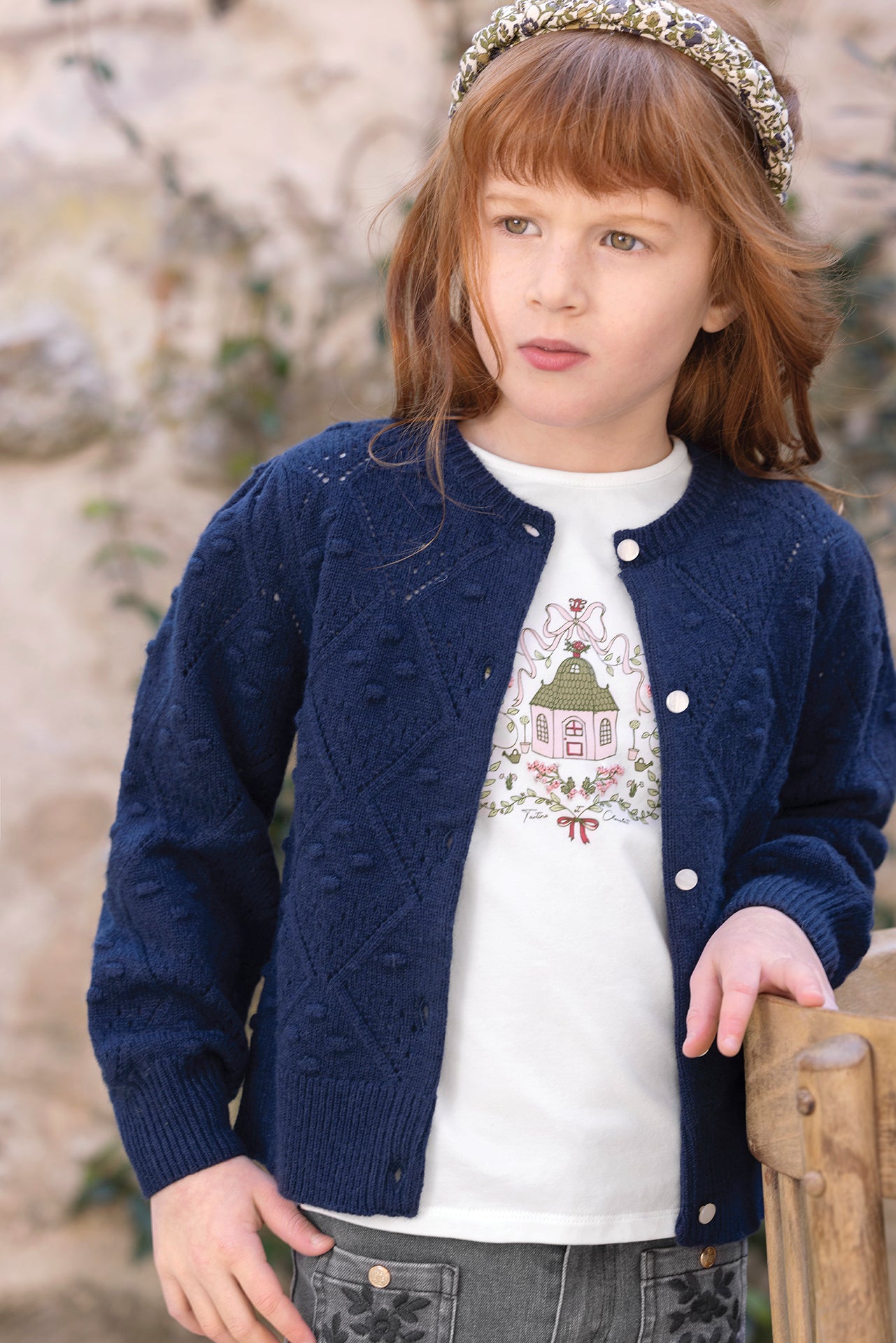 Strickjacke - Marineblau Wolle Strickwaren durchbrochen