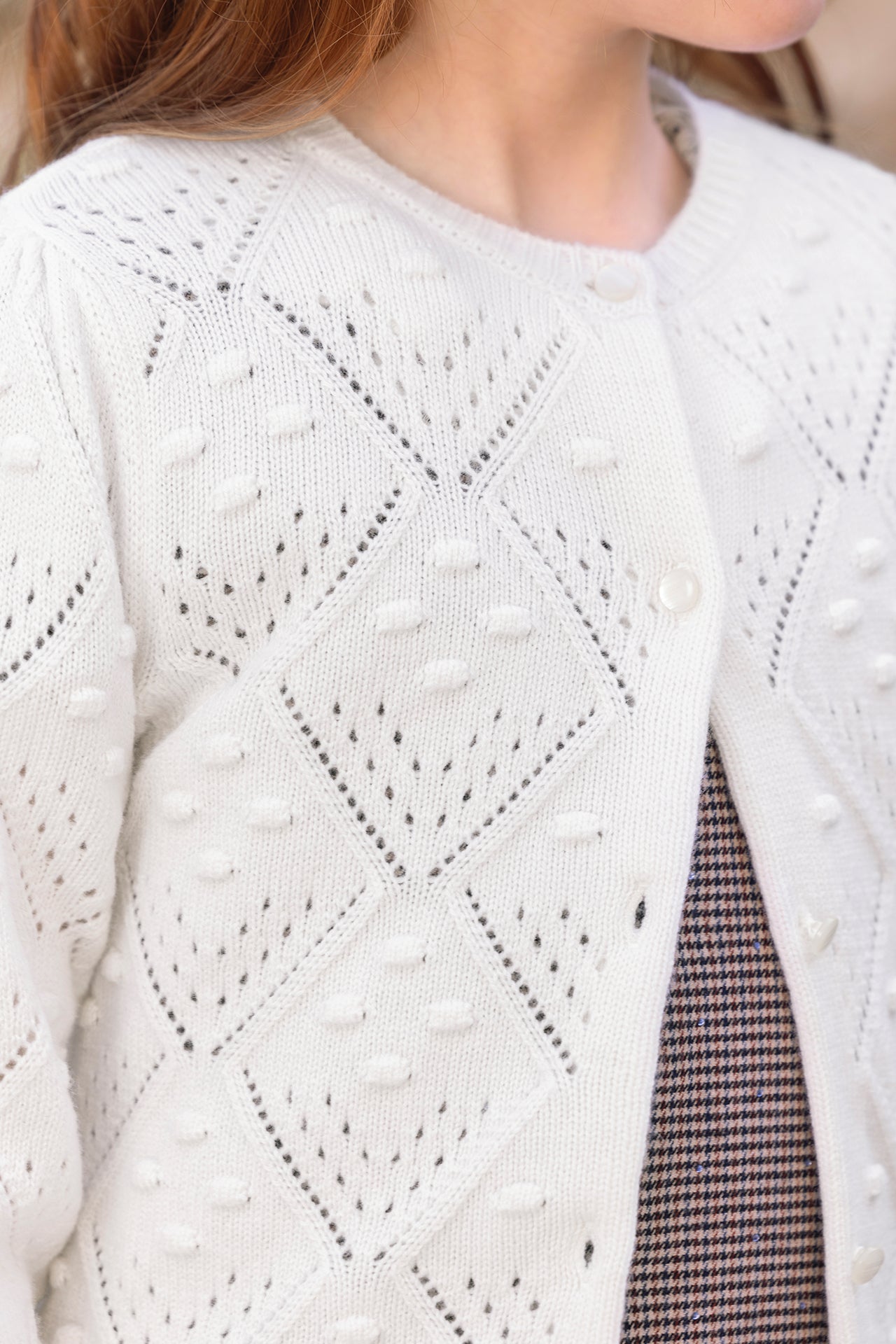 Strickjacke - Ecru Wolle Strickwaren durchbrochen