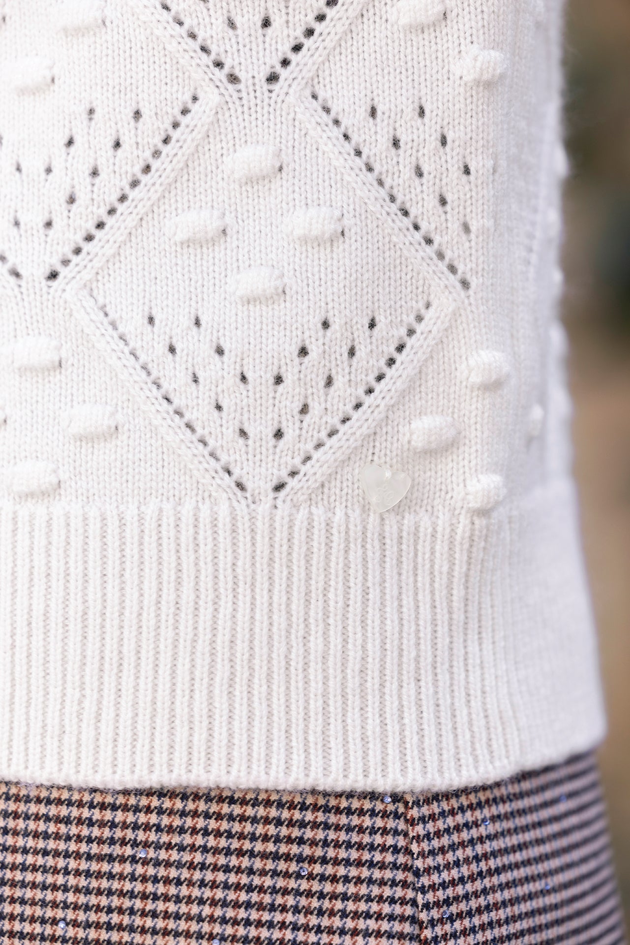 Strickjacke - Ecru Wolle Strickwaren durchbrochen