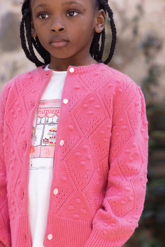 Cardigan - Rosa peonia Lana Maglia traforato - Image principale
