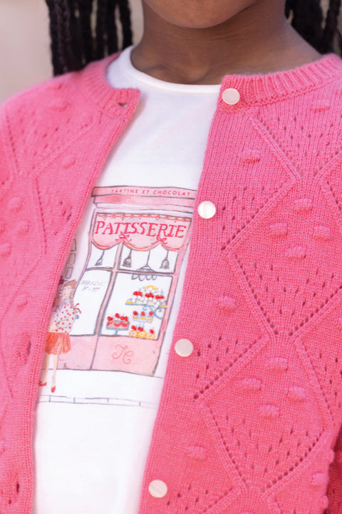 Cardigan - Rosa peonia Lana Maglia traforato - Image principale