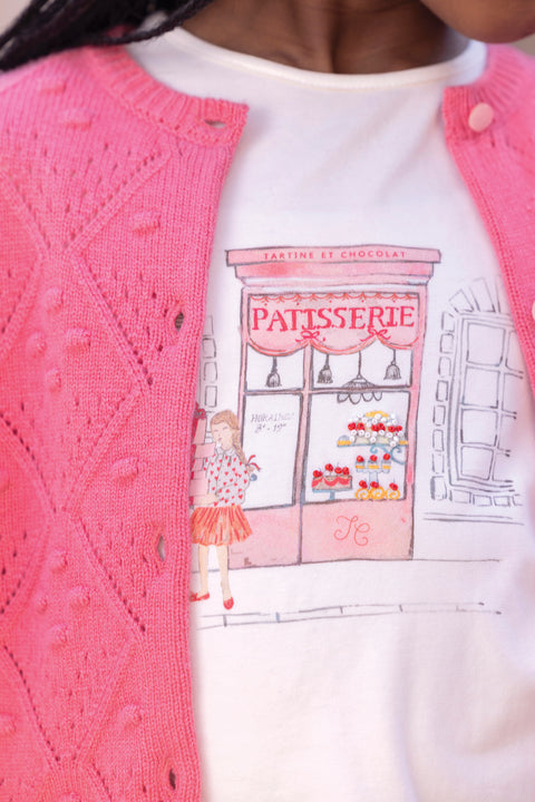 Cardigan - Rosa peonia Lana Maglia traforato - Image principale