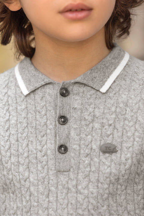Maglia - Grigio erica Lana Colletto a punta Righe - Image principale