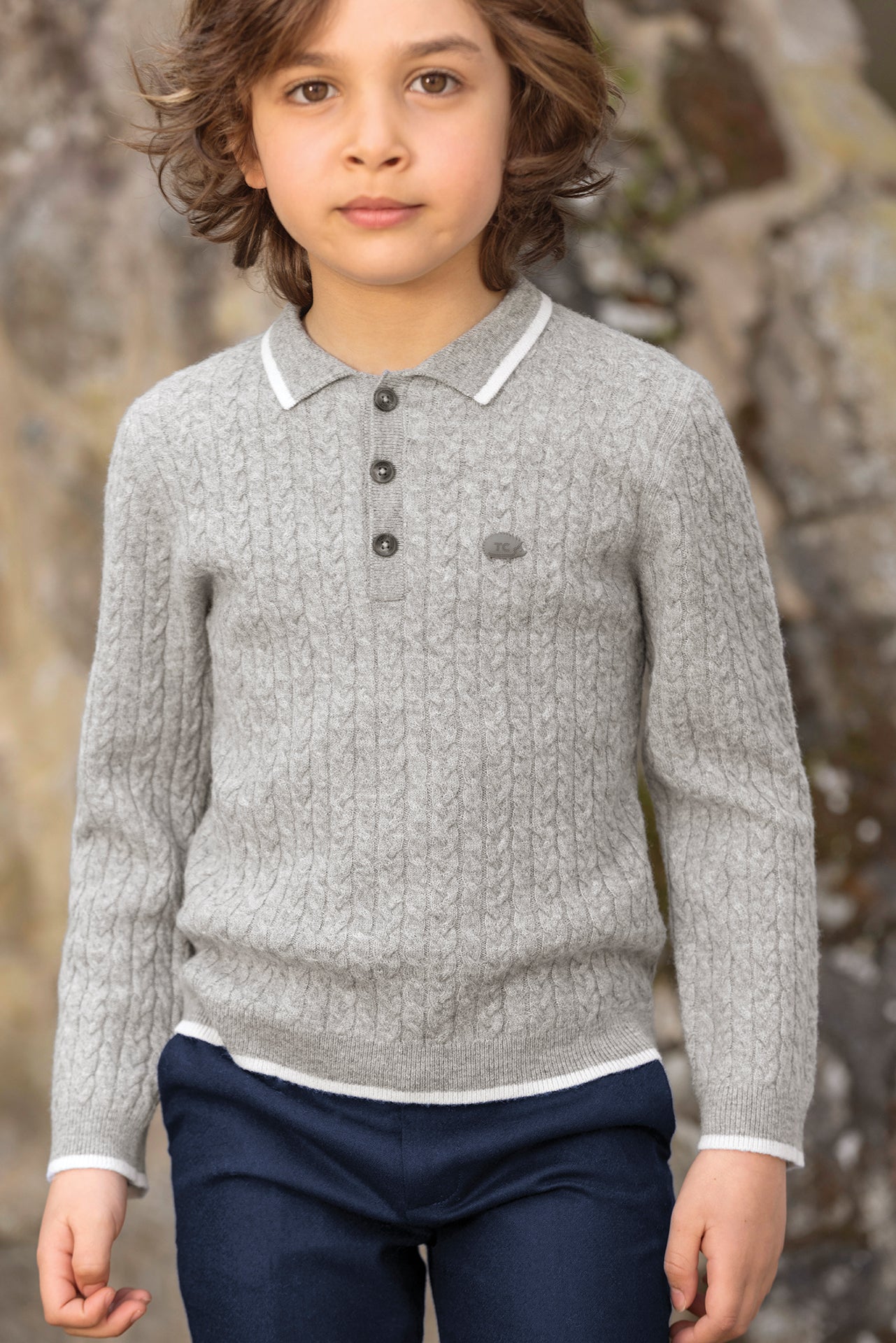 Maglia - Grigio erica Lana Colletto a punta Righe