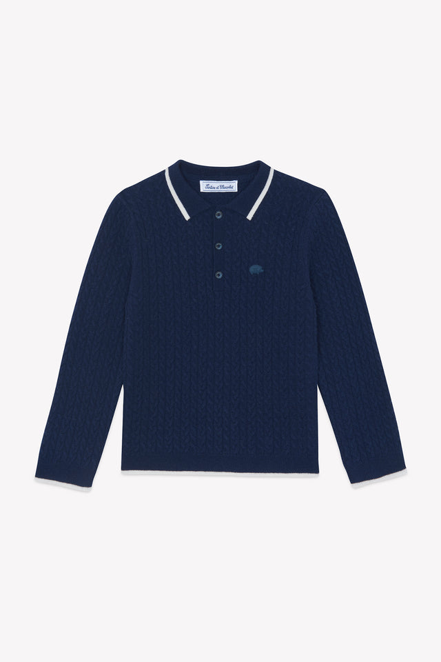 Maglia - Blu navy Lana Colletto a punta Righe - Image principale