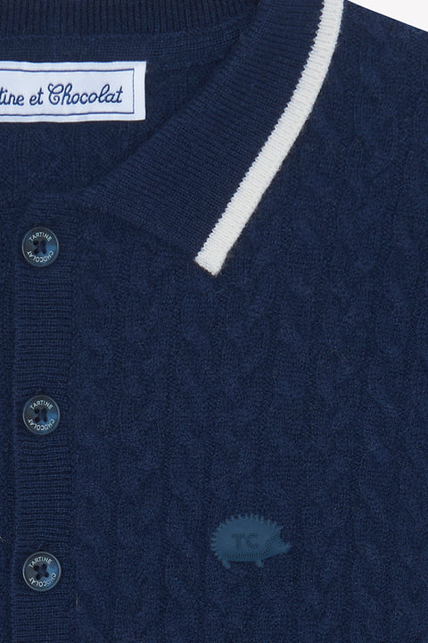 Maglia - Blu navy Lana Colletto a punta Righe - Image principale