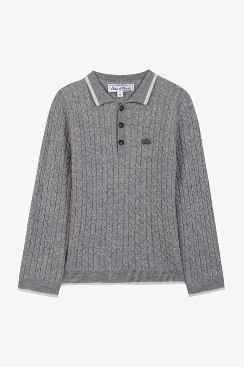 Maglia - Grigio erica Lana Colletto a punta Righe - Image principale