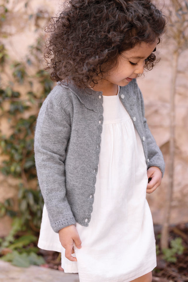 Cardigan - Grigio erica Cashmere Colletto Girocollo Festone - Image principale