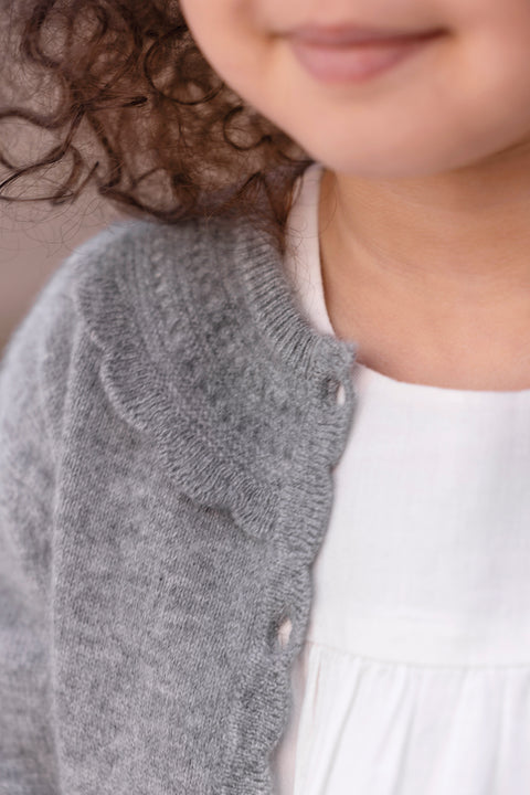 Cardigan - Grigio erica Cashmere Colletto Girocollo Festone - Image principale