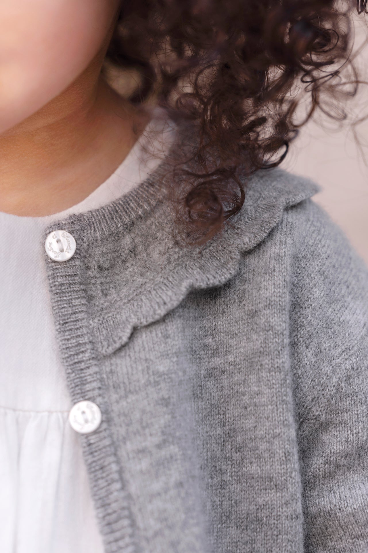 Cardigan - Grigio erica Cashmere Colletto Girocollo Festone