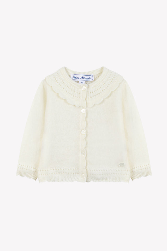 Cardigan - Madreperla  Cashmere Colletto Girocollo Festone - Image principale