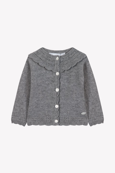Cardigan - Grigio erica Cashmere Colletto Girocollo Festone - Image principale