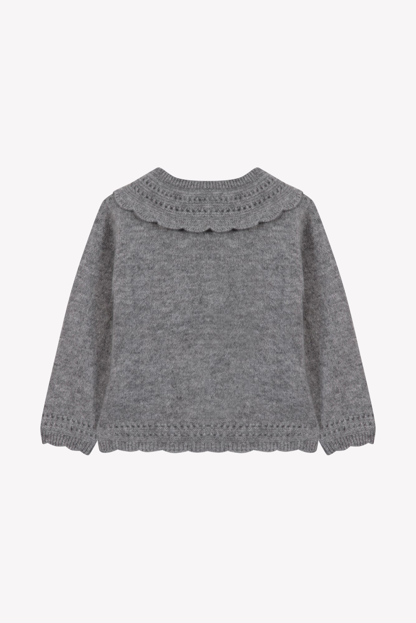 Cardigan - Grigio erica Cashmere Colletto Girocollo Festone