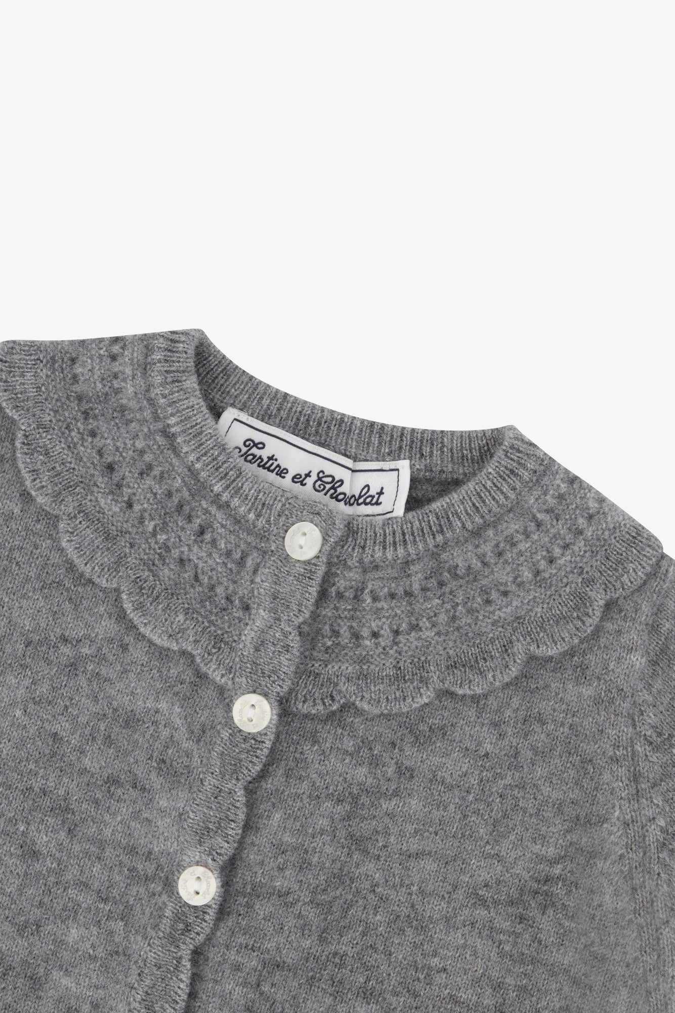 Cardigan - Grigio erica Cashmere Colletto Girocollo Festone