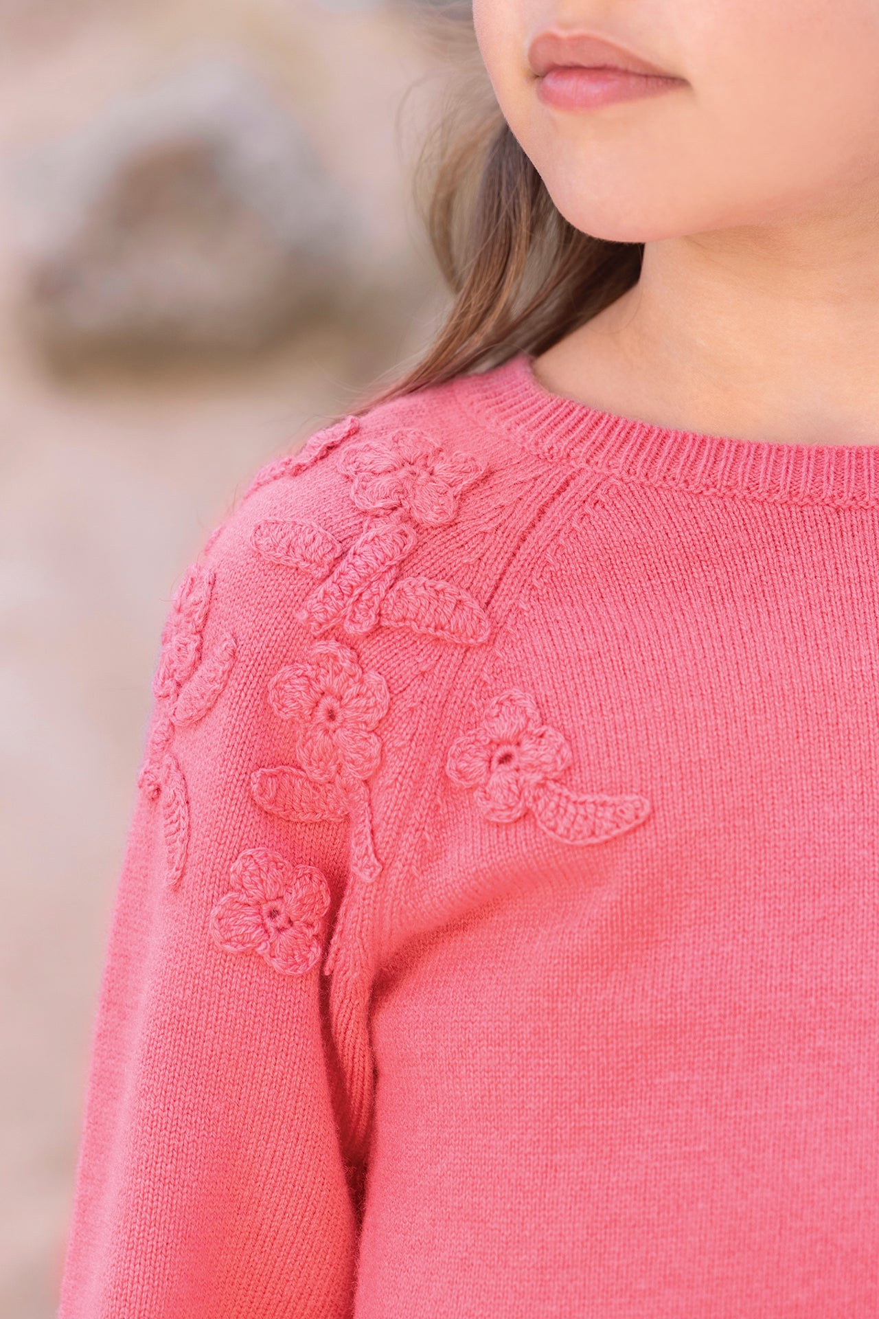 Maglia - Rosa peonia Lana ricami floreali