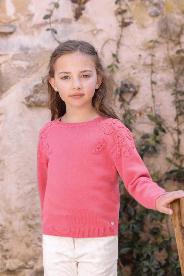 Maglia - Rosa peonia Lana ricami floreali - Image principale