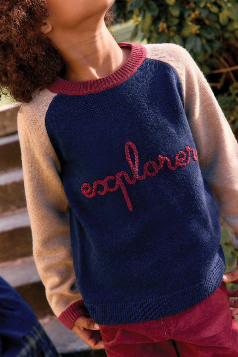 Maglia- Blu navy Lana Ricamo esplorare - Image principale