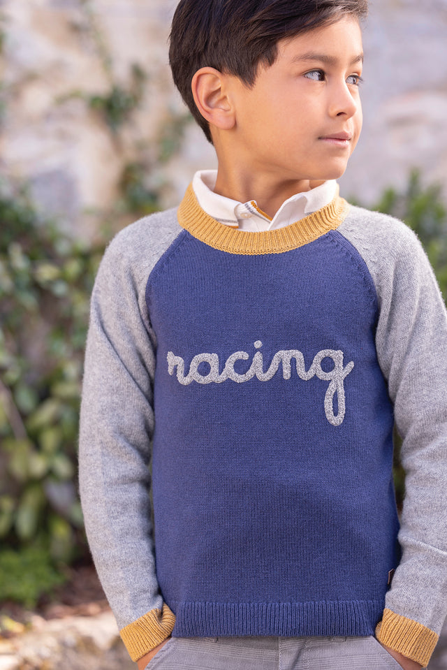 Maglia- Blu navy Lana Ricamo corsa - Image principale