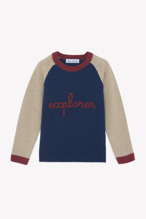 Maglia- Blu navy Lana Ricamo esplorare - Image principale