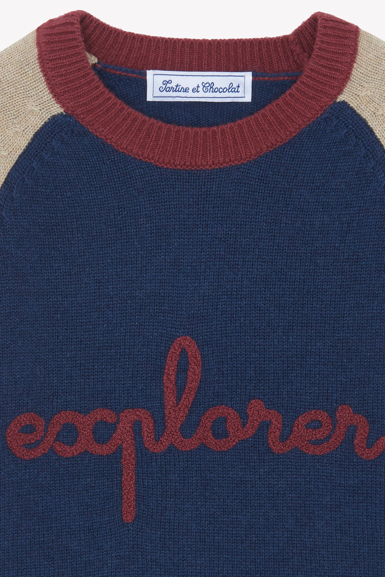 Pull- Marine laine broderie explorer