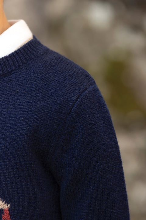 Maglia - Blu navy Lana Ricamo cavaliere - Image principale