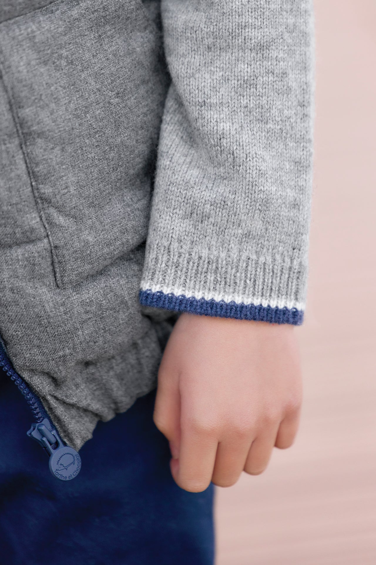 Pull - Gris chiné laine broderie voiture