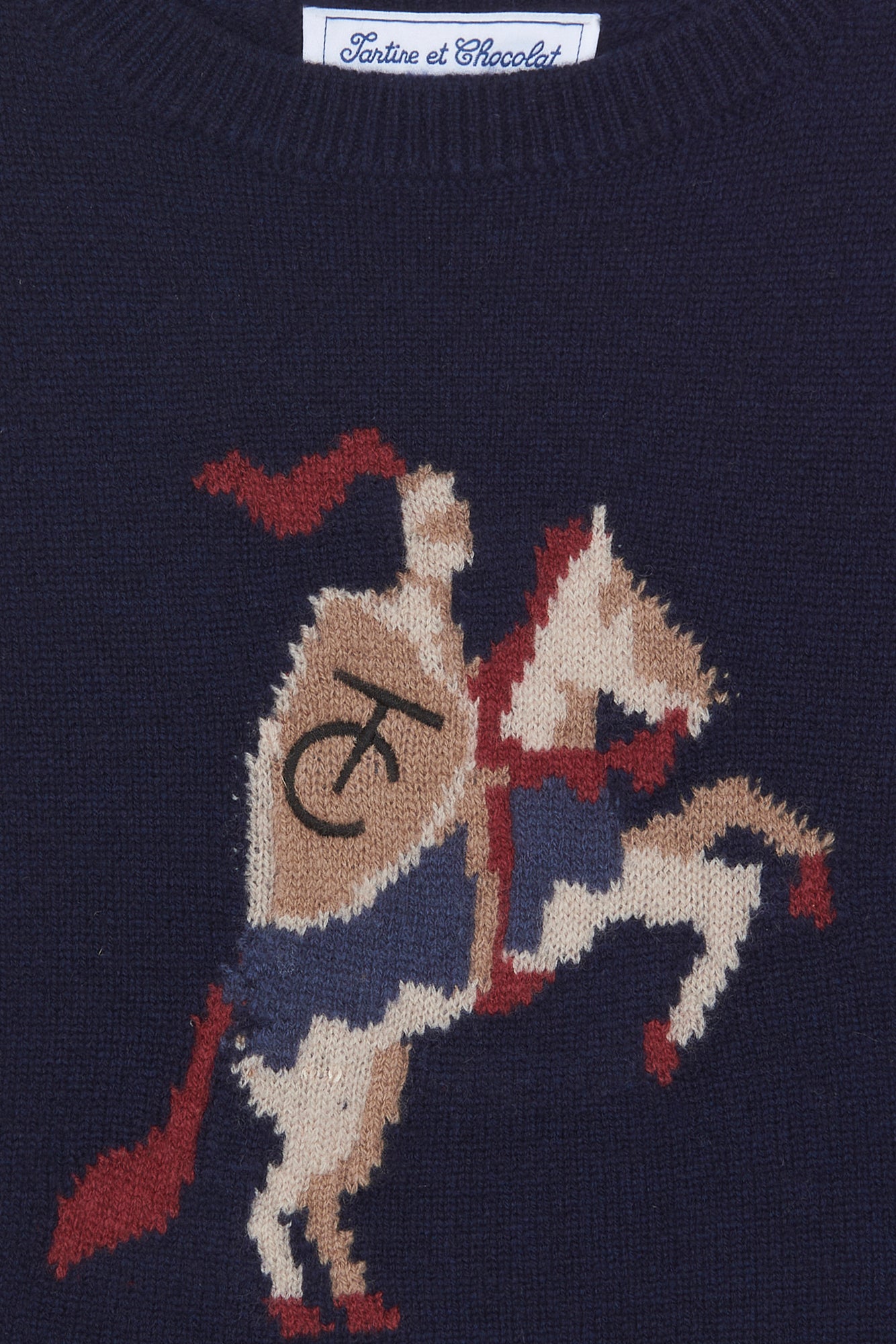 Pull - Marine laine broderie chevalier