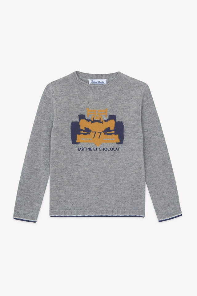 Sweater - Grey heather Wool Embrodery car - Image principale