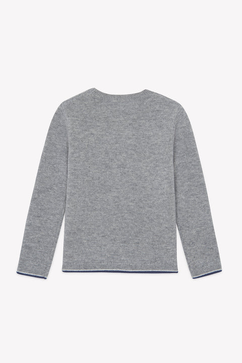 Sweater - Mottled grey wool car embroidery - Image principale