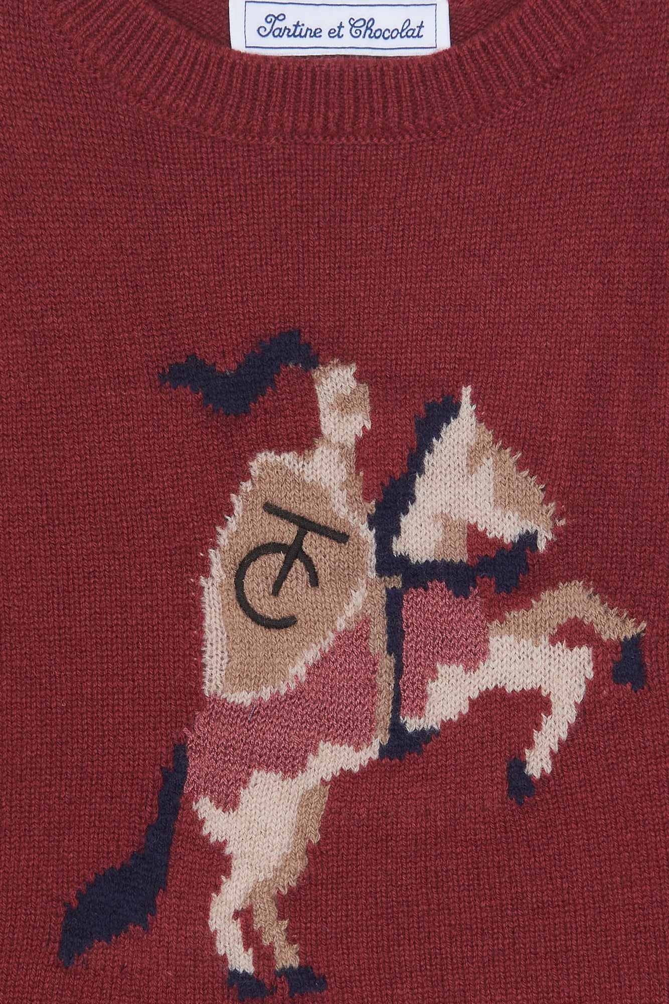 Pull - Bordeaux laine broderie chevalier