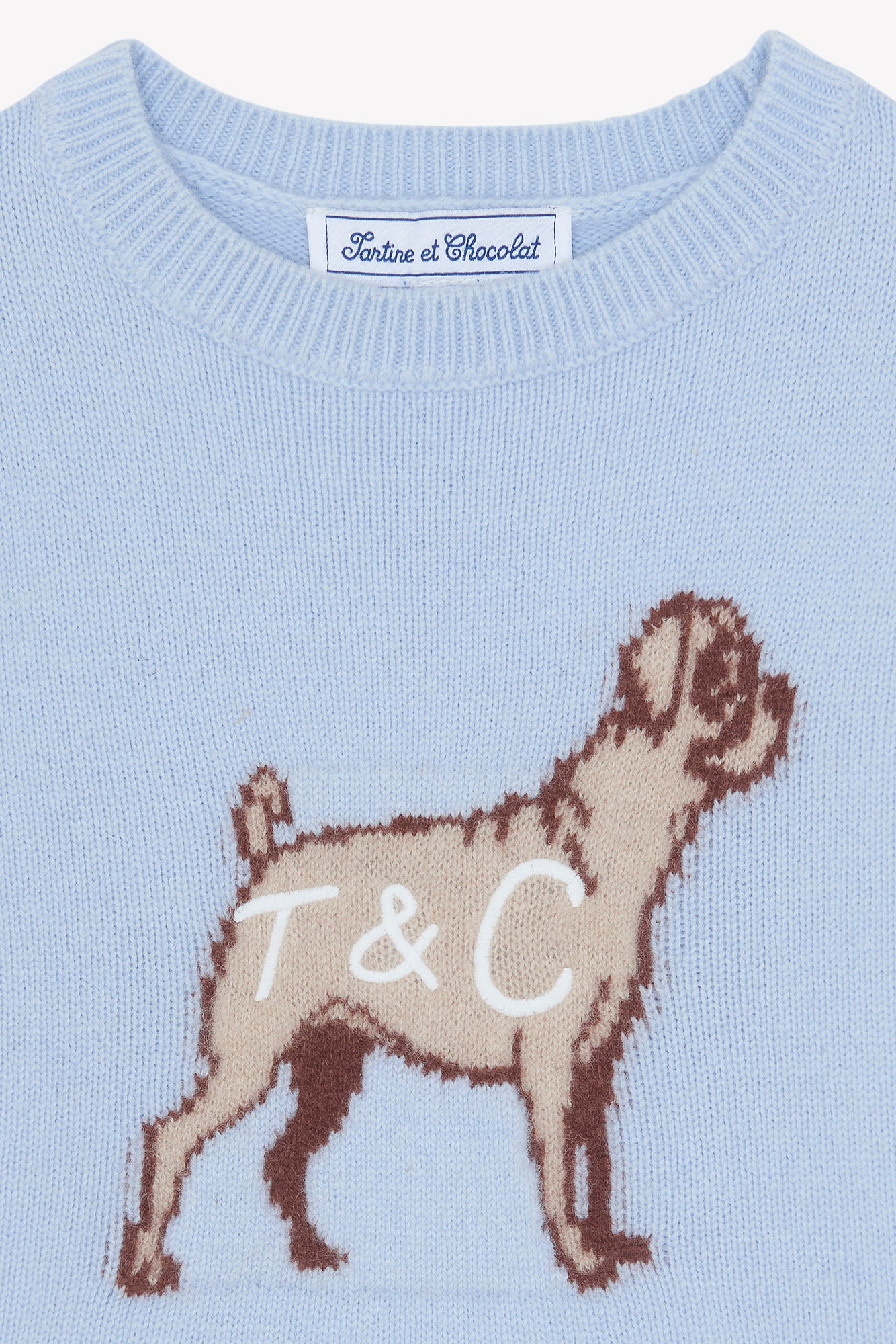Pull - Bleu Horizon laine broderie chien