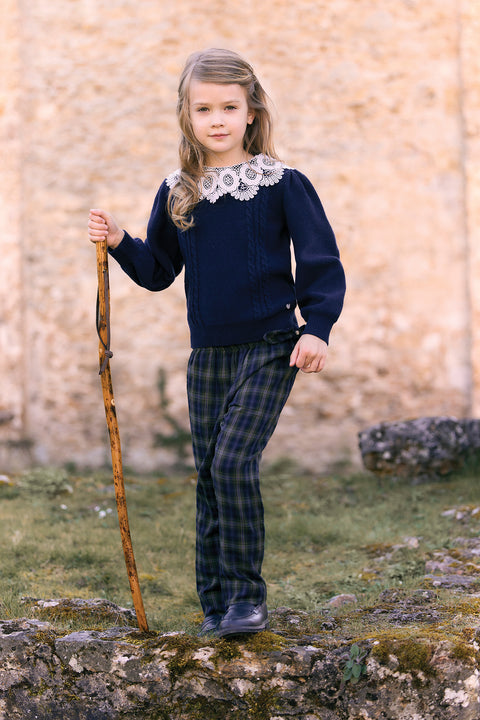 Maglia - Blu navy Lana Colletto Laccio - Image principale