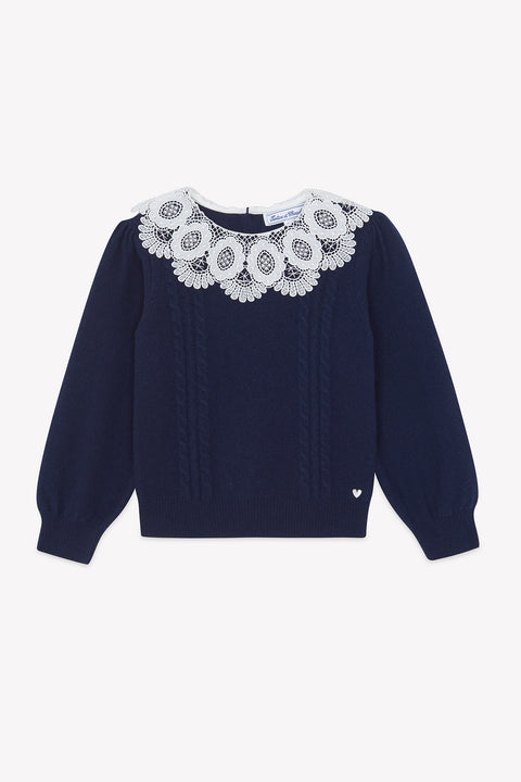Maglia - Blu navy Lana Colletto Laccio - Image principale