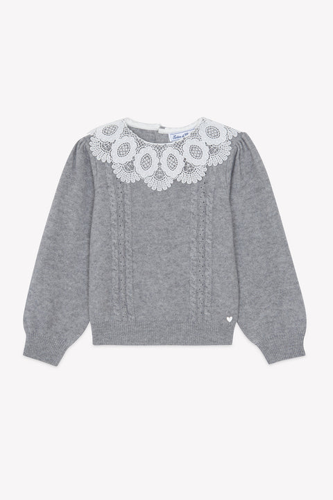 Jersey - Gris brezo Lana Cuello Encaje - Image principale