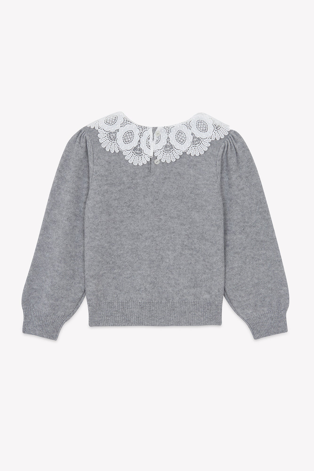 Pull - Gris chiné laine col dentelle