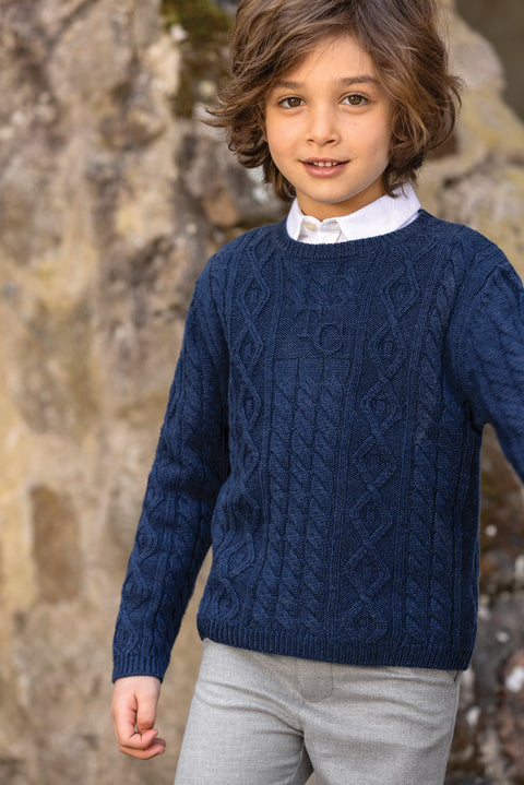 Maglia - blu navy lana maglia a trecce - Image principale