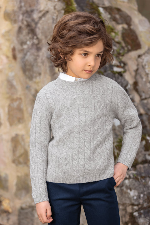 Maglia - grigio mélange lana maglia a trecce - Image principale