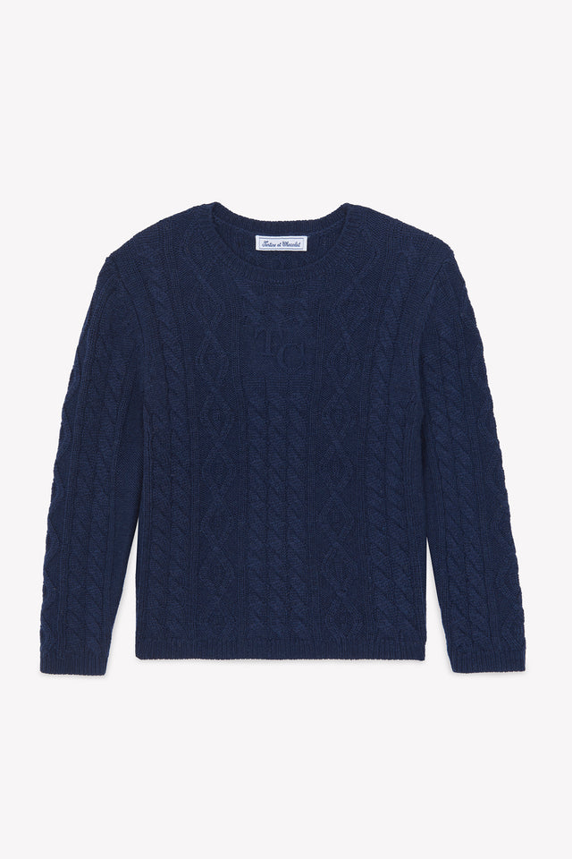 Maglia - blu navy lana maglia a trecce - Image principale