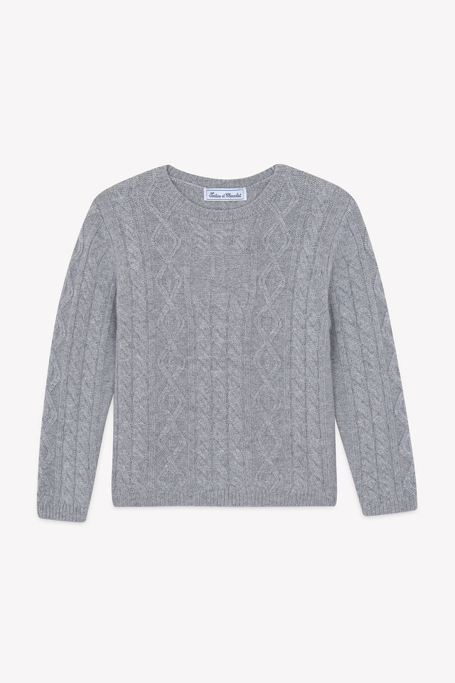 Maglia - grigio mélange lana maglia a trecce - Image principale