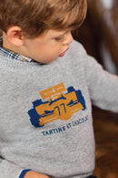 Pullover - Grau Heidekraut Wolle Stickerei Auto