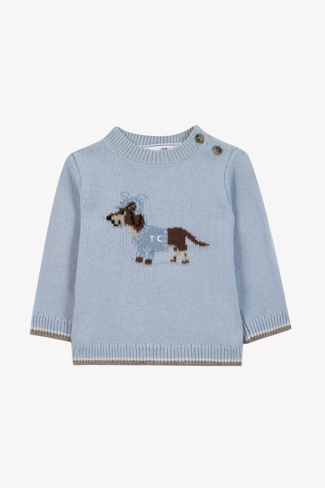 Maglia - Blu orizzonte Lana Ricamo cane - Image principale