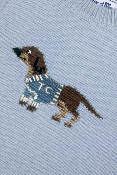 Jersey - Azul horizonte lana bordado de perro - Image principale