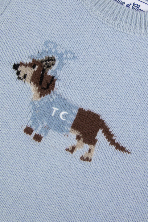 Maglia - Blu orizzonte Lana Ricamo cane - Image principale